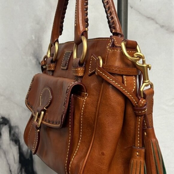 (SOLD) DOONEY & BOURKE VINTAGE STYLE BROWN LEATHER HANDBAG Multi Handle Options - Picture 4 of 10